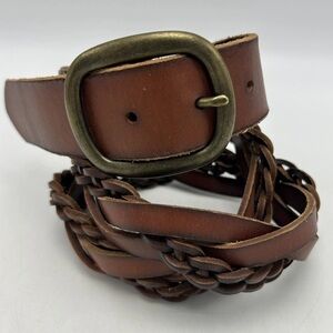 Fossil Dark Brown Braided Leather Belt with Brass Buckle Sz S